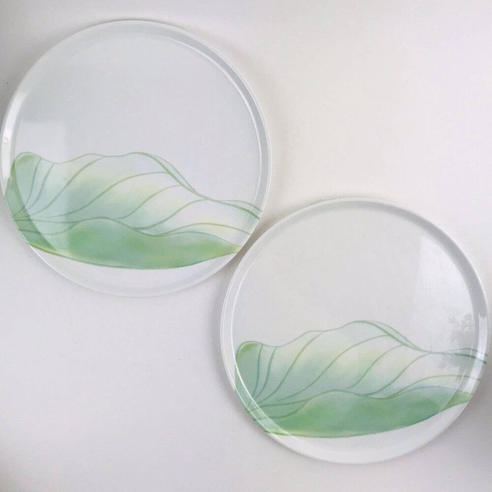 2 ZAK DESIGNS 11" Plates Melamine Sparkle Sea Green Leaf Walt Disney Plastic MCM